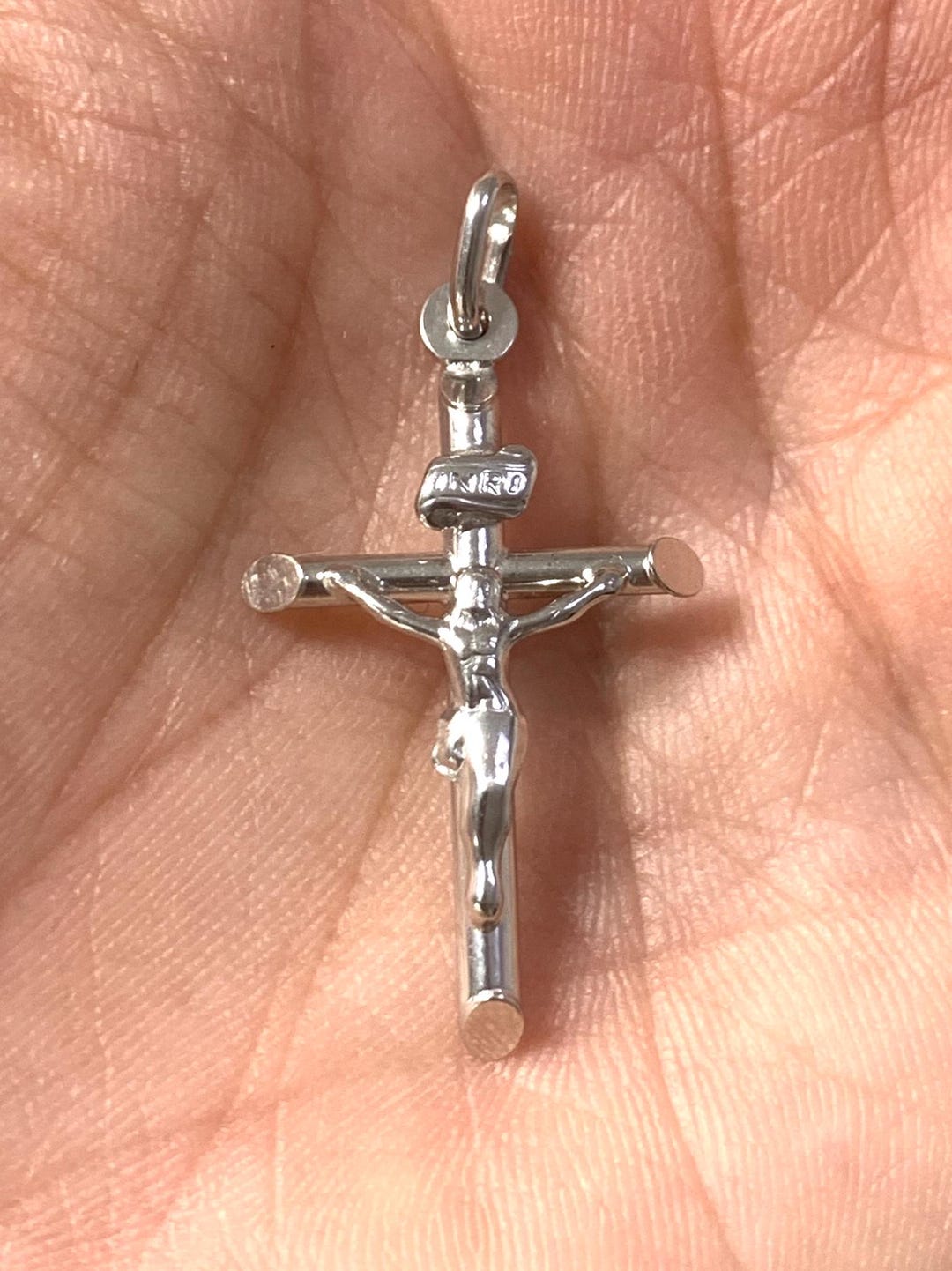 Solid 10k Gold INRI Crucifix Pendant - Religious Cross Jewelry, 1 Inch, High Polish