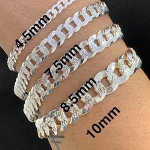 Diamond Cut 925 Sterling Silver Cuban Curb Link Made In Italy Solid Bracelet Beach Anklet For Men and Women Real 925 Silver