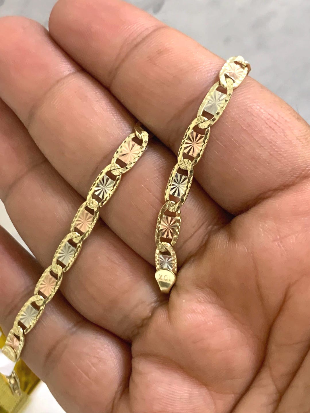 Collana Oro 10K Valentino Collana O Bracciale Catena Valentino In Oro 10K Tre Tonalità (rosa, Giallo, Bianco), Lunghezze 7"-30"! Catena Spessori Variabili - Foto 5