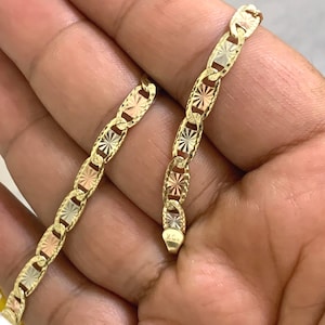 10K Tri Color Solid Yellow White Rose Gold Valentino Flat Anchor Bracelet For Women 7 Inch Real 10 Karat Gold