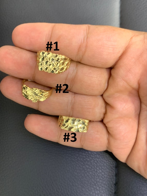 Men's Gold Nugget Ring - Handcrafted 10K Yellow Gold Armour Motif Ring, Made In USA