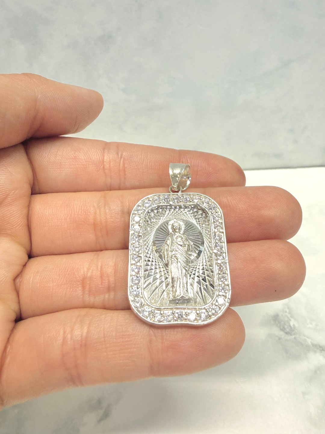 Solid Sterling 925 Silver Saint Jude Pendant Dije De La San Judas St ...