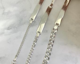 Solid 925 Italian Sterling Silver Diamond Cut Curb Cuban Link Personalized ID Engravable Bracelet For Kids Men and Women FREE ENGRAVING