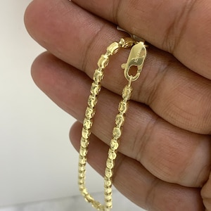 10K Solid Yellow Gold Moon Cut Bolito Fancy Ladies Bracelet Esclava Women 3mm Real 10 Karat 10kt