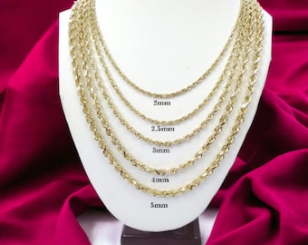 Solid 14K Yellow Gold Sparkling Diamond Cut Heavy Rope Chain Necklace Men Women 4mm