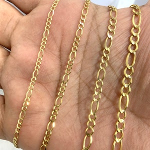 Solid Gold 14K SOLID Yellow Gold Figaro Link Chain Necklace Men Women Pendant Necklace Solid Chain 14 Karat