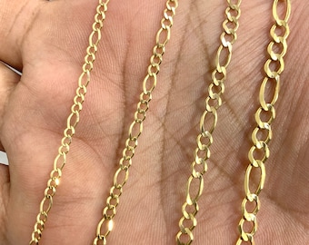 Solid Gold 14K SOLID Yellow Gold Figaro Link Chain Necklace Men Women Pendant Necklace Solid Chain 14 Karat