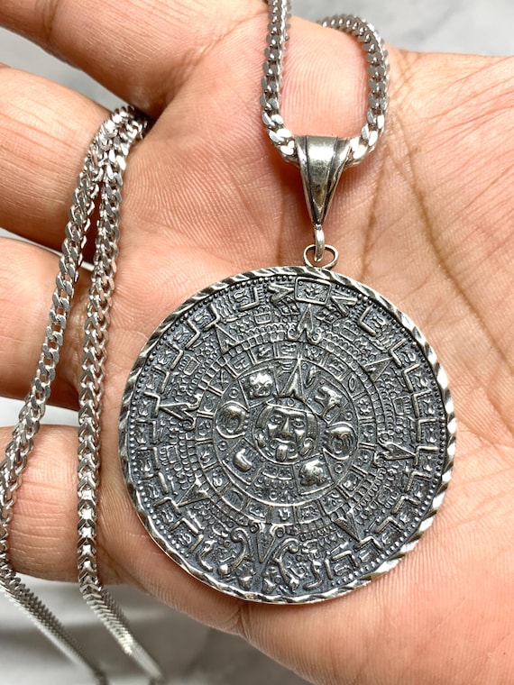 925 Sterling Silver Solid Medallion Big Heavy Aztec Mexica