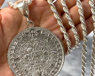 925 Sterling Silver Solid Medallion Big Heavy Aztec Mexica