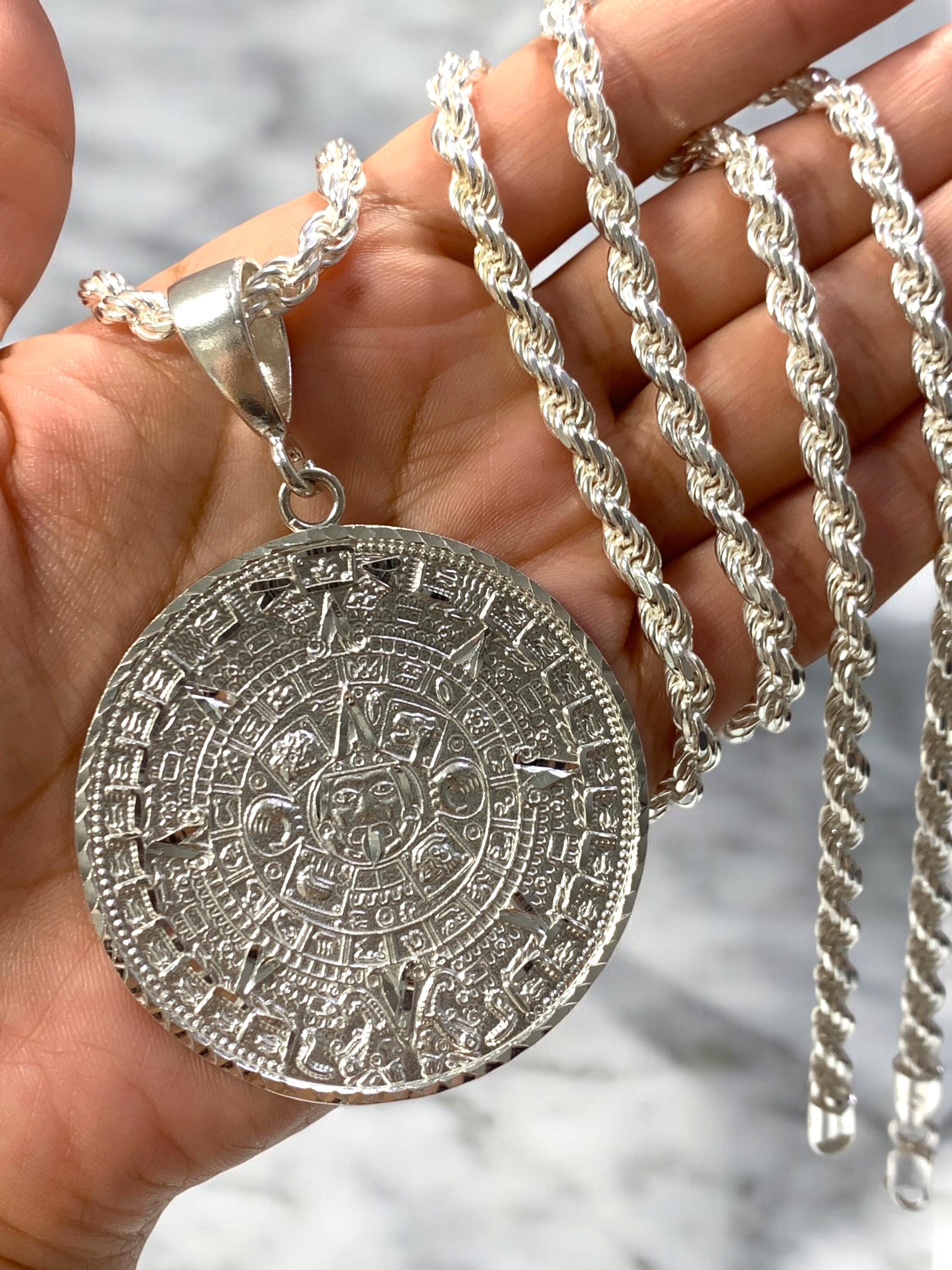 m*e様 MEXICAN JEWELRY デザインネックレス SILVER925 925 Sterling Silver Solid Medallion Big Heavy Aztec Mexica