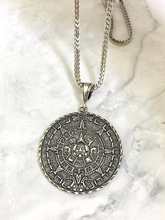 925 Sterling Silver Solid Medallion Big Heavy Aztec Mexica