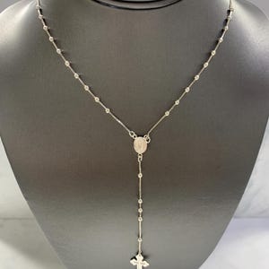 Rosary Necklace 925 Sterling Silver Womens Mother Mary Virgin Mary and Cross Necklace Crucifix Beaded Chain Rosario Real Silver Plata 24&quot;