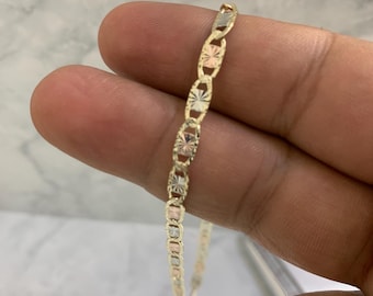 10K Tri Color Solid Yellow White Rose Gold Valentino Flat Anchor Bracelet For Women Bracelet and Anklet Real 10 Karat Gold