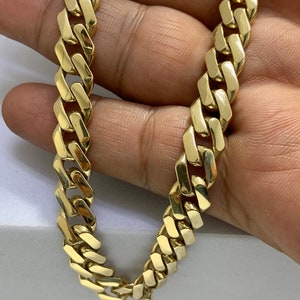 14k Solid Gold Monaco Link Chain With CZ Lock Mens Necklace and Bracelet Set Jewelry 9mm 14 karat Real Gold