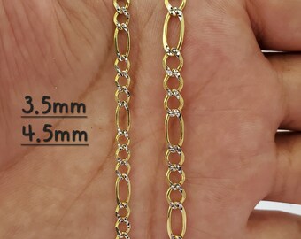 Solid 14K Two Tone Pave Yellow and White Gold Figaro Link Bracelet or Beach Anklet For Men/Women