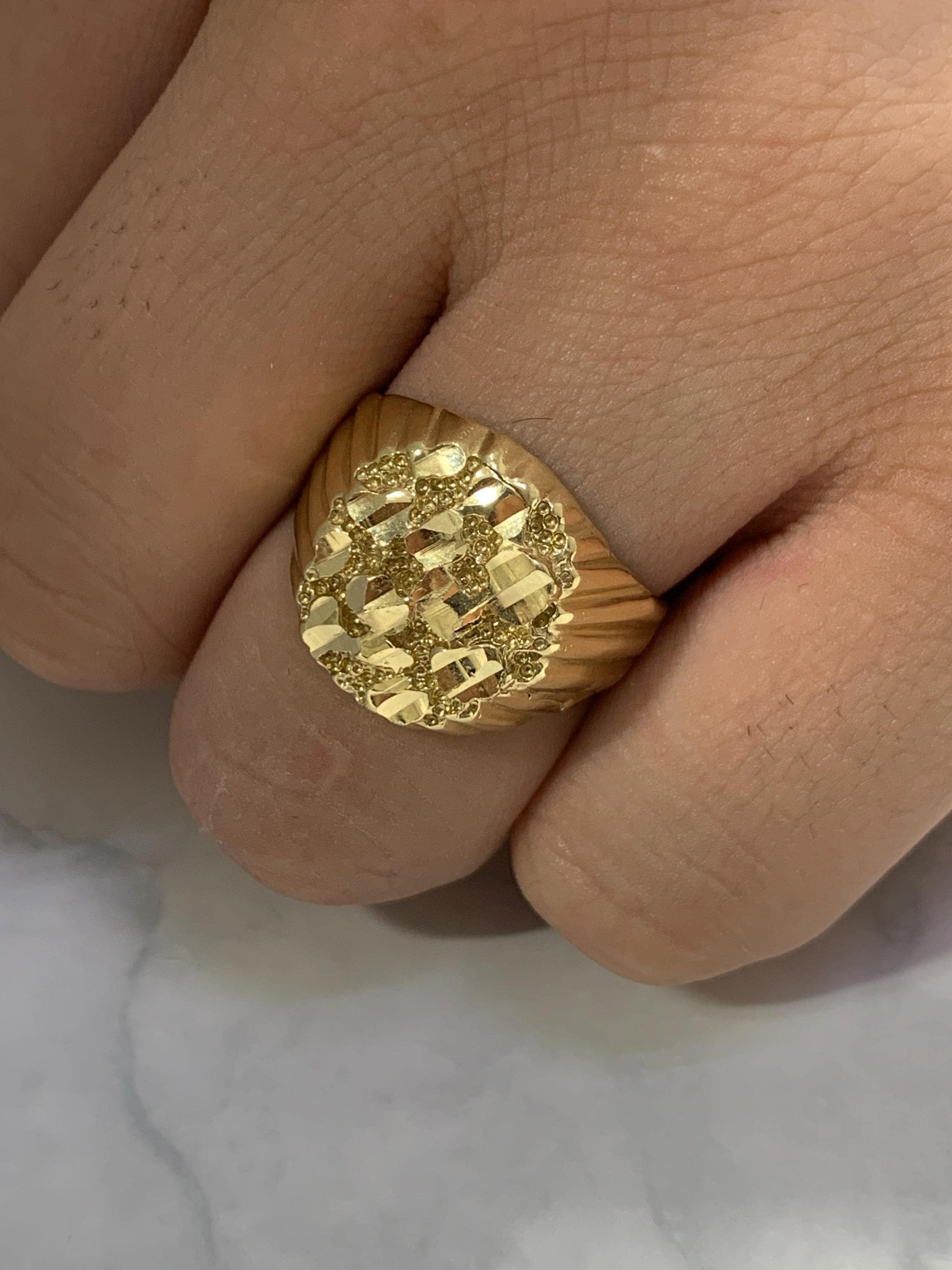 Real Solid Gold 14K Solid Yellow Gold Mens Ring Nugget 14 Karat