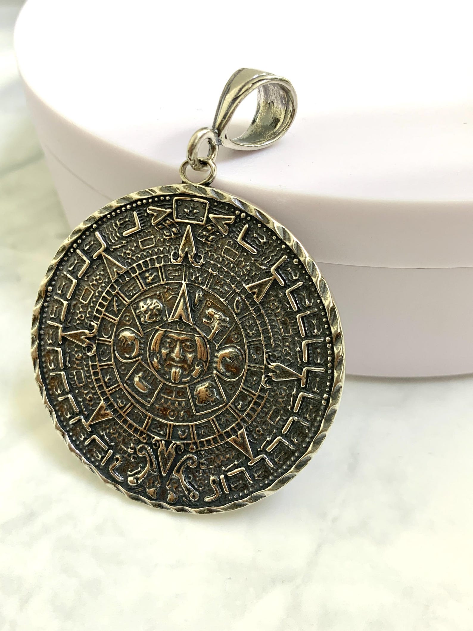 925 Sterling Silver Solid Medallion Big Heavy Aztec Mexica Calendar ...
