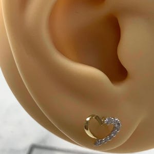 10K Solid Yellow Gold heart Diamond earrings studs for ladies everyday wear Gifts for her Christmas Birthday valentine