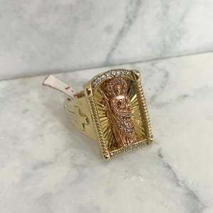 Mens Real Gold 10K Solid Yellow and White Gold 10 Karat Ring St Jude Saint Jude Ring Judas Catholic Religious Anillo Jewelry Saint Jude