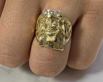 Mens Real Gold 10K Jesus Face Cross Solid Yellow Gold 10 Karat