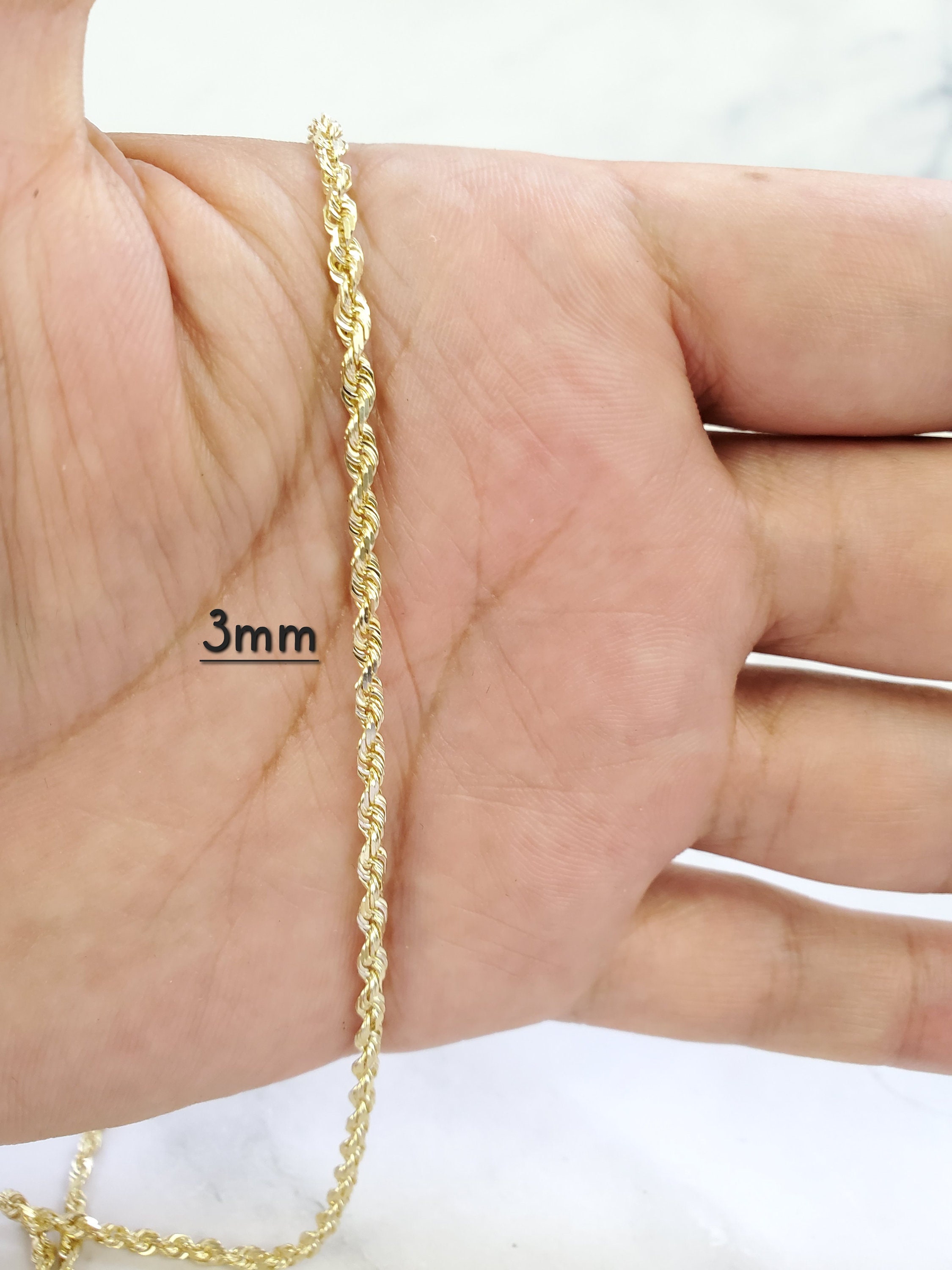 Solid Gold 10K Yellow Gold Rope Chain Necklace Jewelry for Men and ...