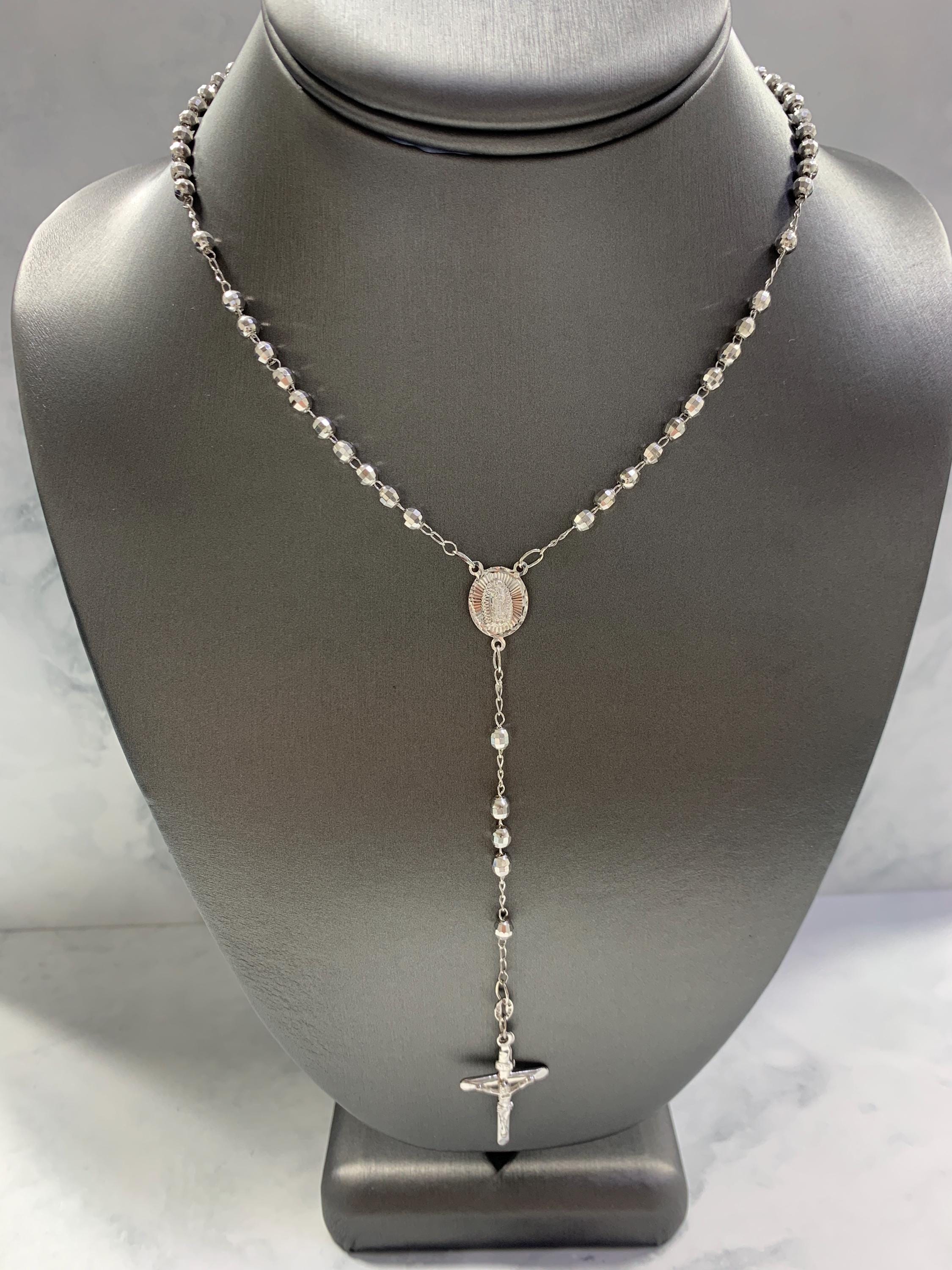 Rosary Necklace 925 Sterling Silver Mother Mary Virgin Mary and