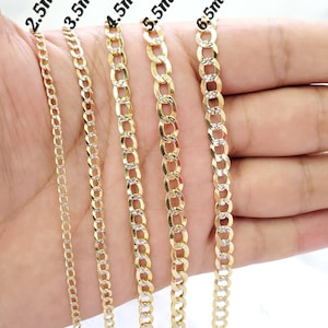 10K Two Tone Pave Yellow and White Gold Cuban Curb Link Hollow Gold Chain Necklace For Men and Women 2.5 mm