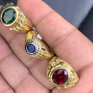 Mens Real Gold 10K Solid Yellow Gold Color Stone Shape Ring Nugget Oval Round Stone 10 Karat Ring