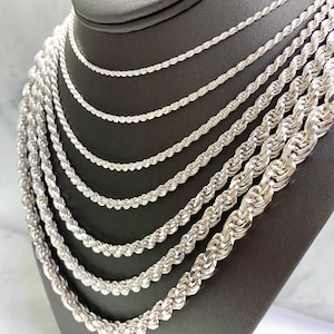 925 Sterling Silver Diamond Cut Made In Italy Solid Rope Chain Necklace For Men Women Genuine Silver Pendant Chain All Sizes