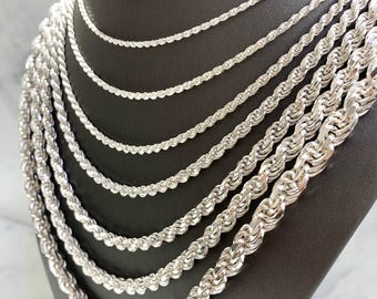 925 Sterling Silver Diamond Cut Made In Italy Solid Rope Chain Necklace For Men Women Genuine Silver Pendant Chain All Sizes