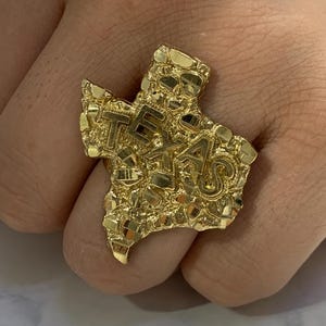10K Solid Yellow Gold TEXAS map Nugget Ring Diamond Cut for Mens and Womens Ring