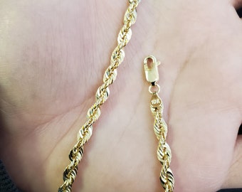 10K Yellow Gold Lite Hollow Diamond Cut Rope Chain (4.00 mm) main image 0