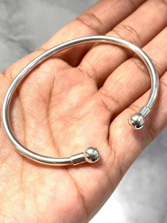Sterling Silver 925 Ball Bracelet Open Cuff Gift for Woman Cuff