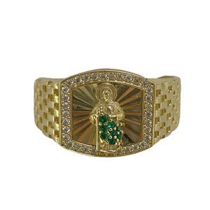 Mens Real Gold 10K Solid Yellow Gold 10 Karat Ring St Jude Saint Jude Ring Judas Catholic Religious Anillo Mens Jewelry