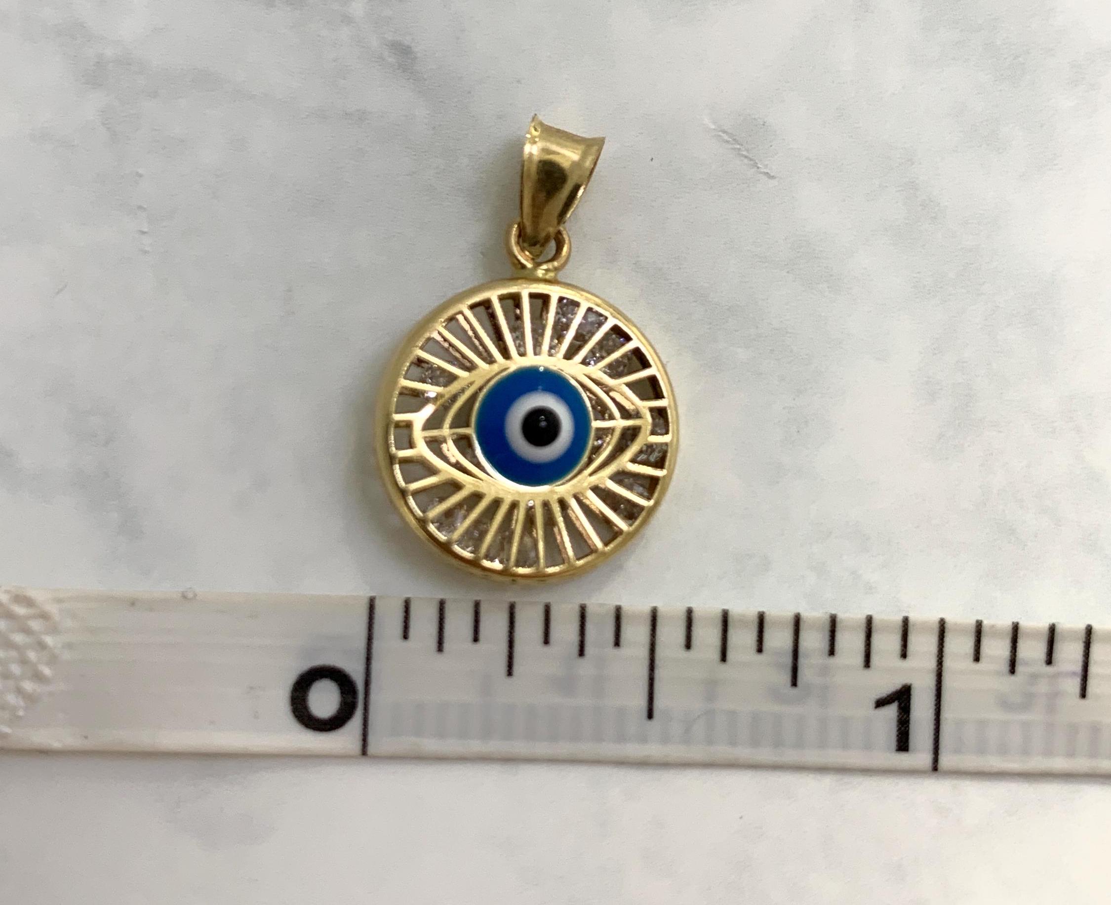 10K Evil Eye Pendant Real 10 Karat Yellow Gold Charm Christmas