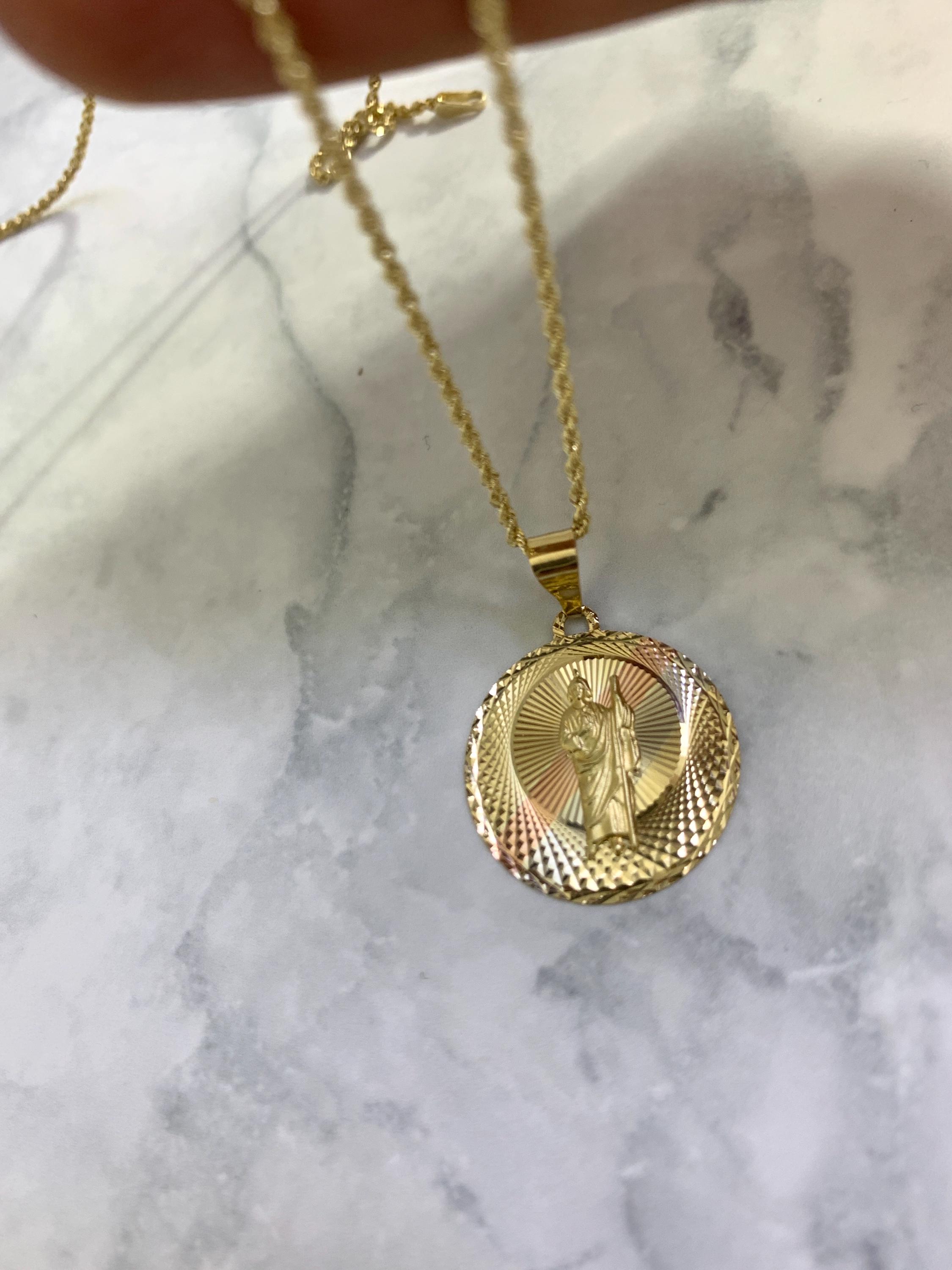 St Jude Necklace Religious 10K Solid Gold Medal CZ Pendant Charm San ...
