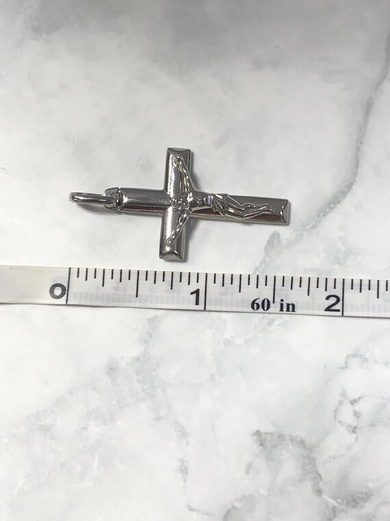 Ciondolo Croce Crucifisso Di Gesù In Oro Giallo E Bianco 10K - Foto 4