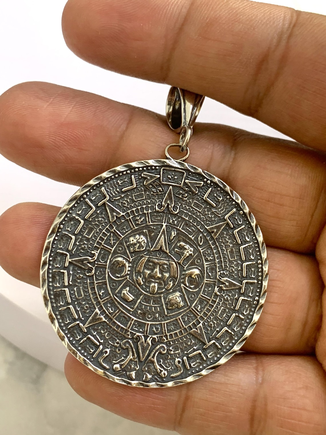 925 Sterling Silver Solid Medallion Big Heavy Aztec Mexica Calendar ...