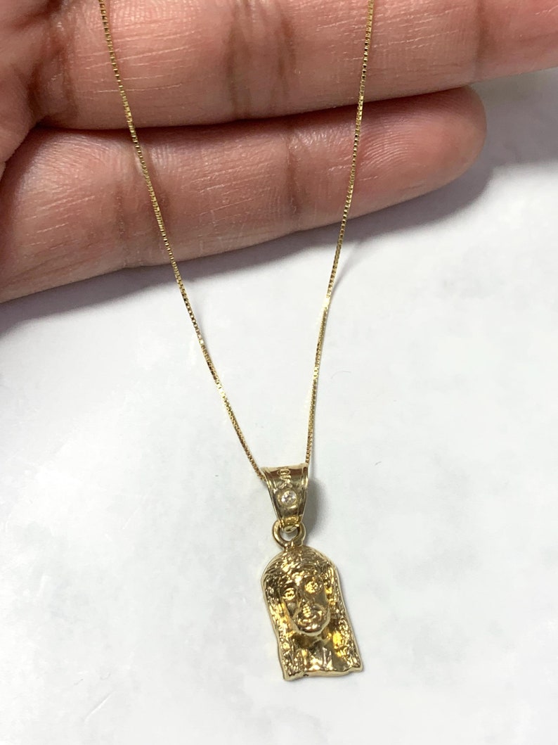 Yellow Jesus Chain 10K Solid Yellow Gold Jesus Christ Face Pendant With Box Chain Necklace ...