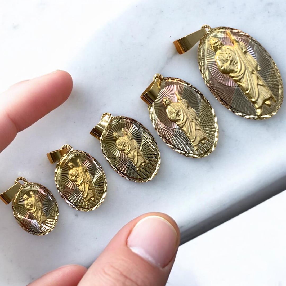 10 Karat Tri Color Gold St Jude Religious Solid Medal Pendant Charm San ...