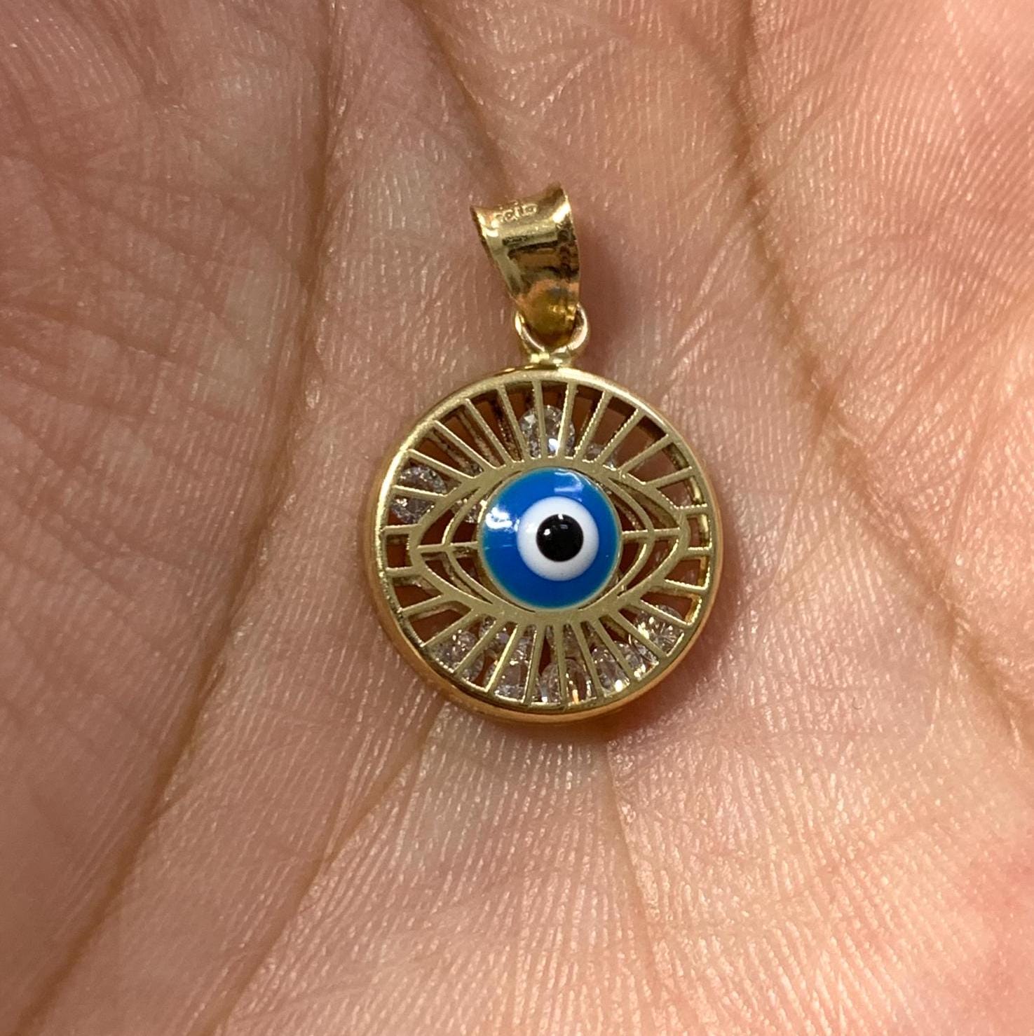 10K Evil Eye Pendant Real 10 Karat Yellow Gold Charm Christmas