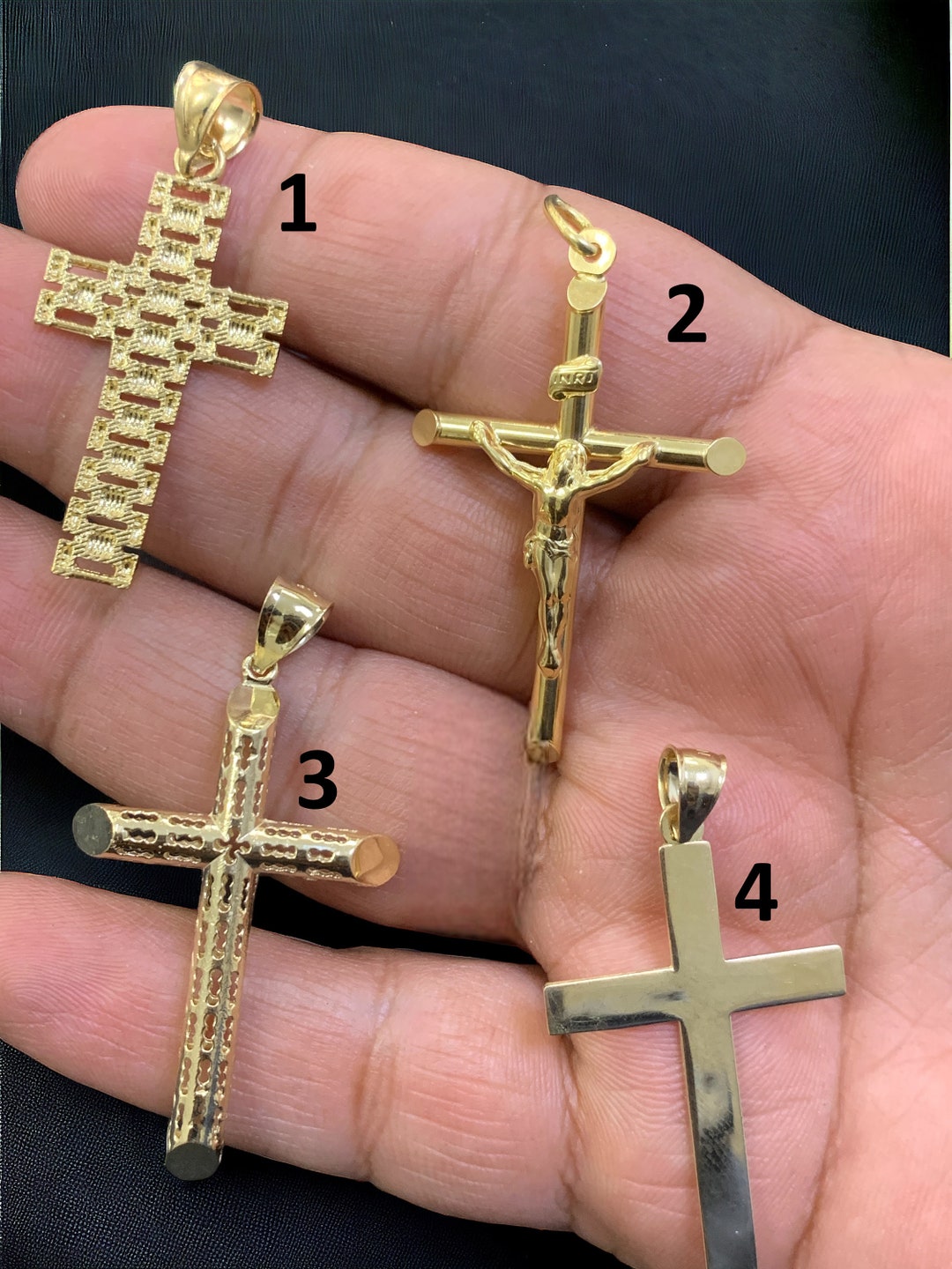 10K Solid Yellow Gold Cross Jesus Christ Religious Charm Christmas