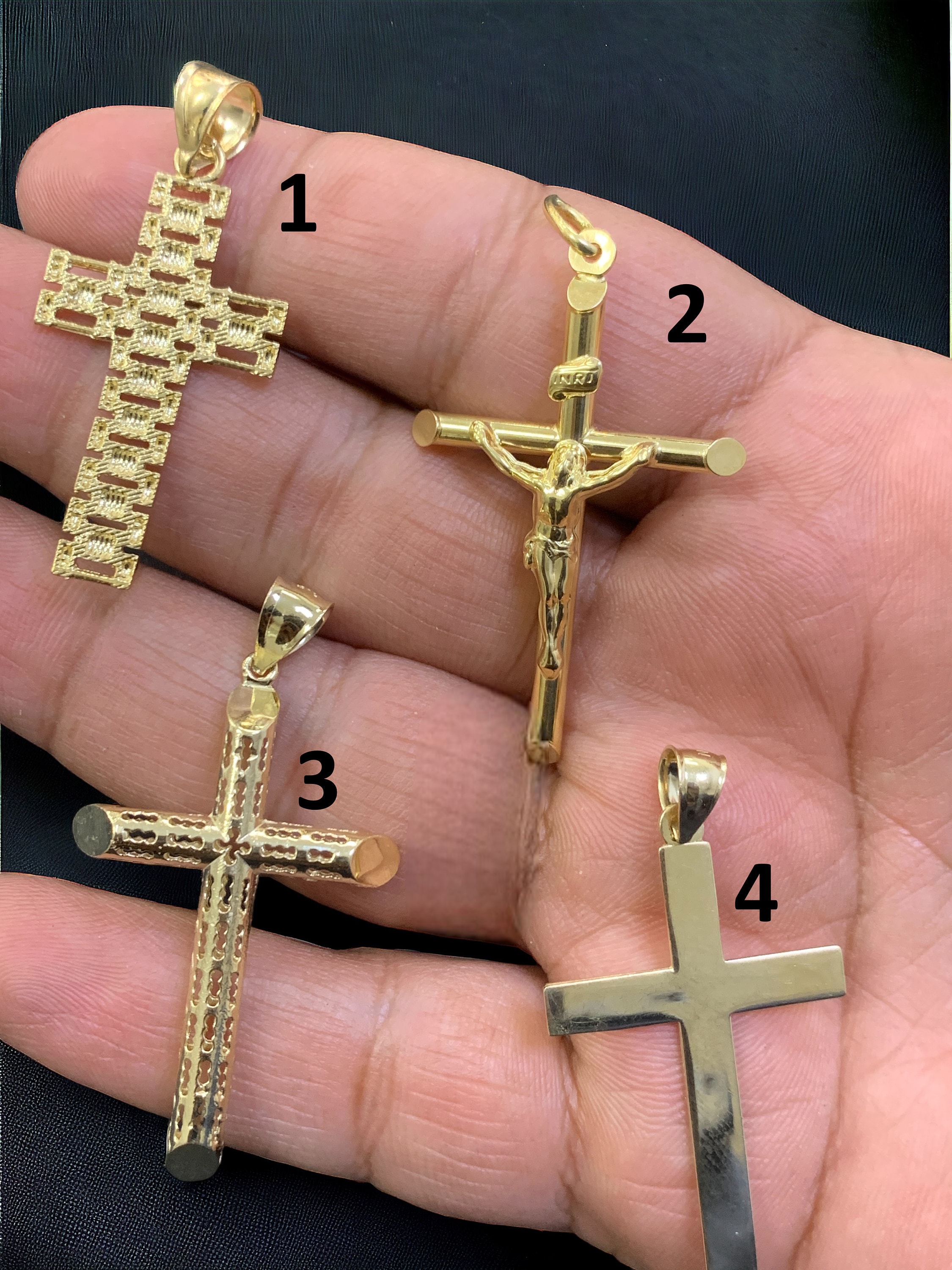 10K Solid Yellow Gold Cross Jesus Christ Religious Charm Christmas