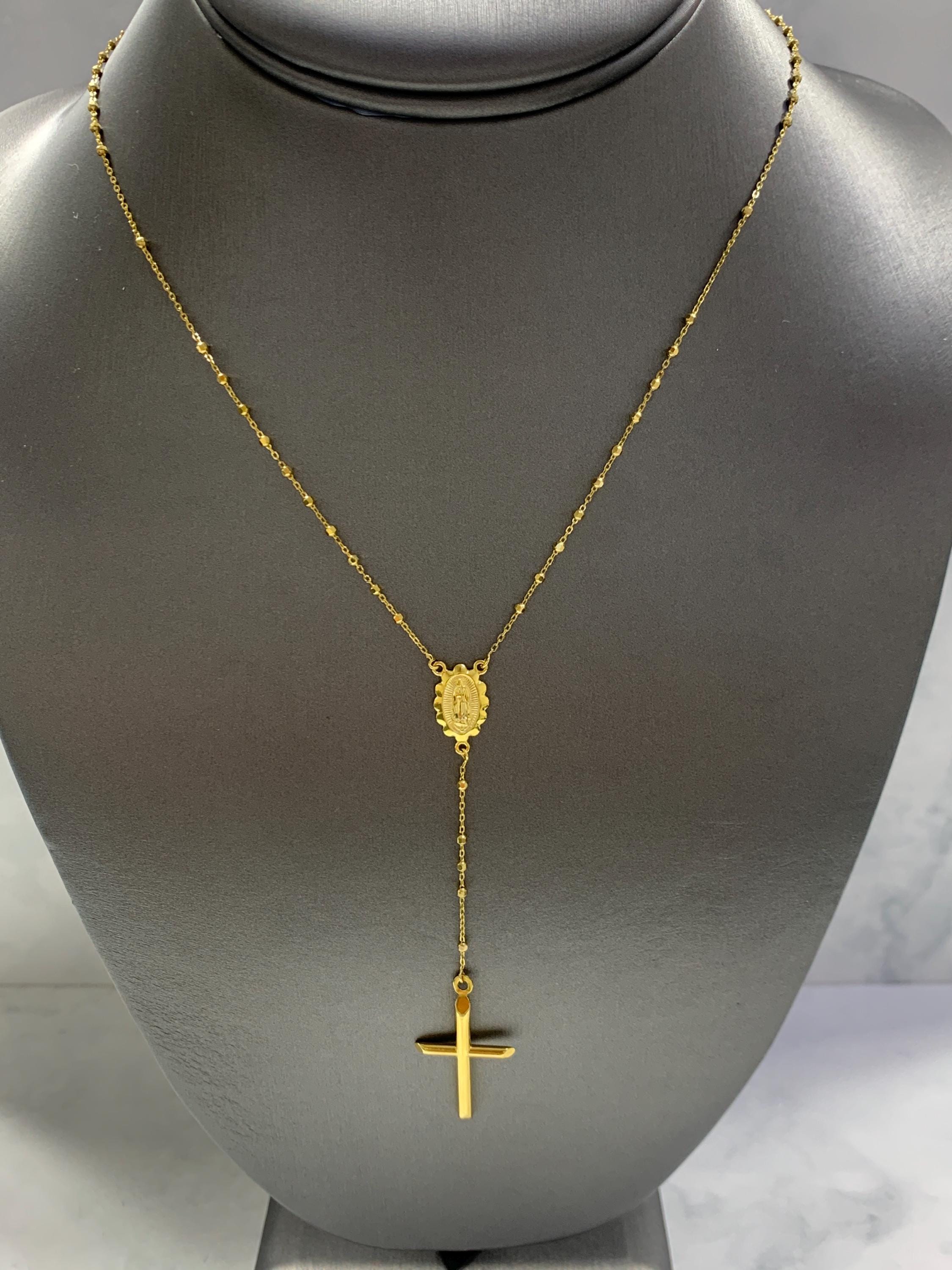 Flongo Collana con ciondolo a forma di croce in acciaio inox, colore vergine cattolico, colore: oro e nero, regolabile, protezione religiosa, vergine maria, Petit à Moyen, Acciaio inossidabile
