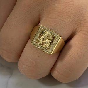Mens Real Gold 10K Jesus Face Cross Solid Yellow Gold 10 Karat Ring Anillo Mens Jewelry Square