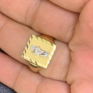 Mens Real Gold 10K Solid Yellow and White Gold 10 Karat Ring St Jude Saint Jude Ring Judas Catholic Religious Anillo  Mens Jewelry