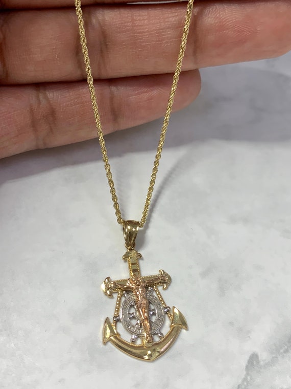 Cupimatch Men's Stainless Steel Jesus Cross Pendant Necklace - Gold Tone, 21.65 Inch Chain, Gift For Father's Day, Baptism