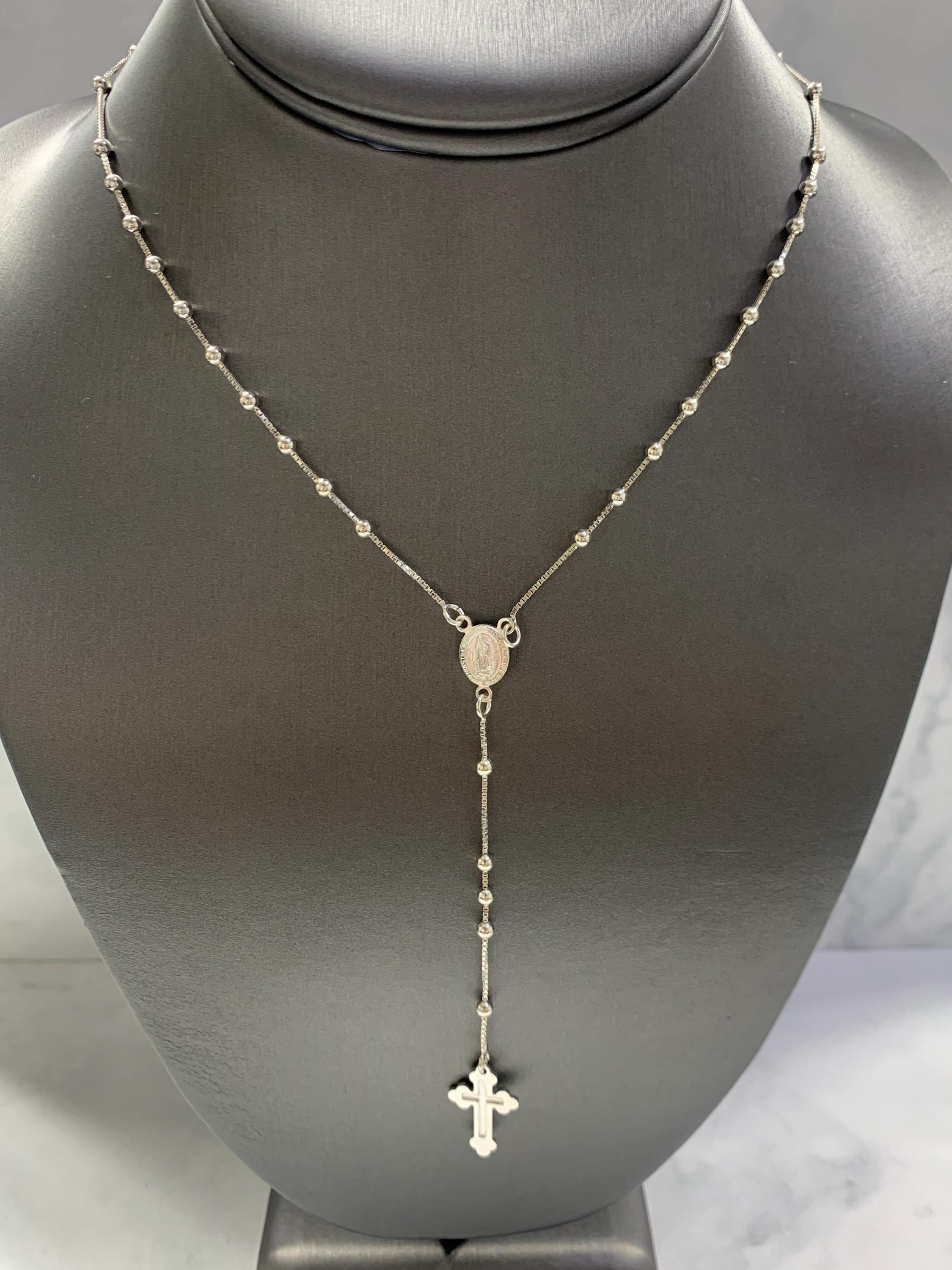Rosary Necklace 925 Sterling Silver Womens Mother Mary Virgin Mary 