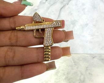 10K Solid Yellow Gold Gun Charm Pendant Big Pendant Charm Gift for Him Real 10 Karat Gold Mens Gift