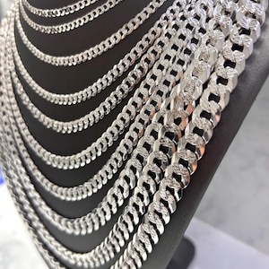 Diamond Cut 925 Sterling Silver Cuban Curb Link Bracelet Anklet Made In Italy Solid Chain Necklace For Men and Women All Sizes Real Silver